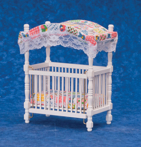 Dollhouse Miniature Canopy Crib, White